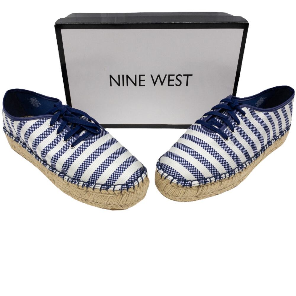 Nine West Gingerbred Espadrille Sneakers Women's 9.5 Navy Blue White Stripe NWB